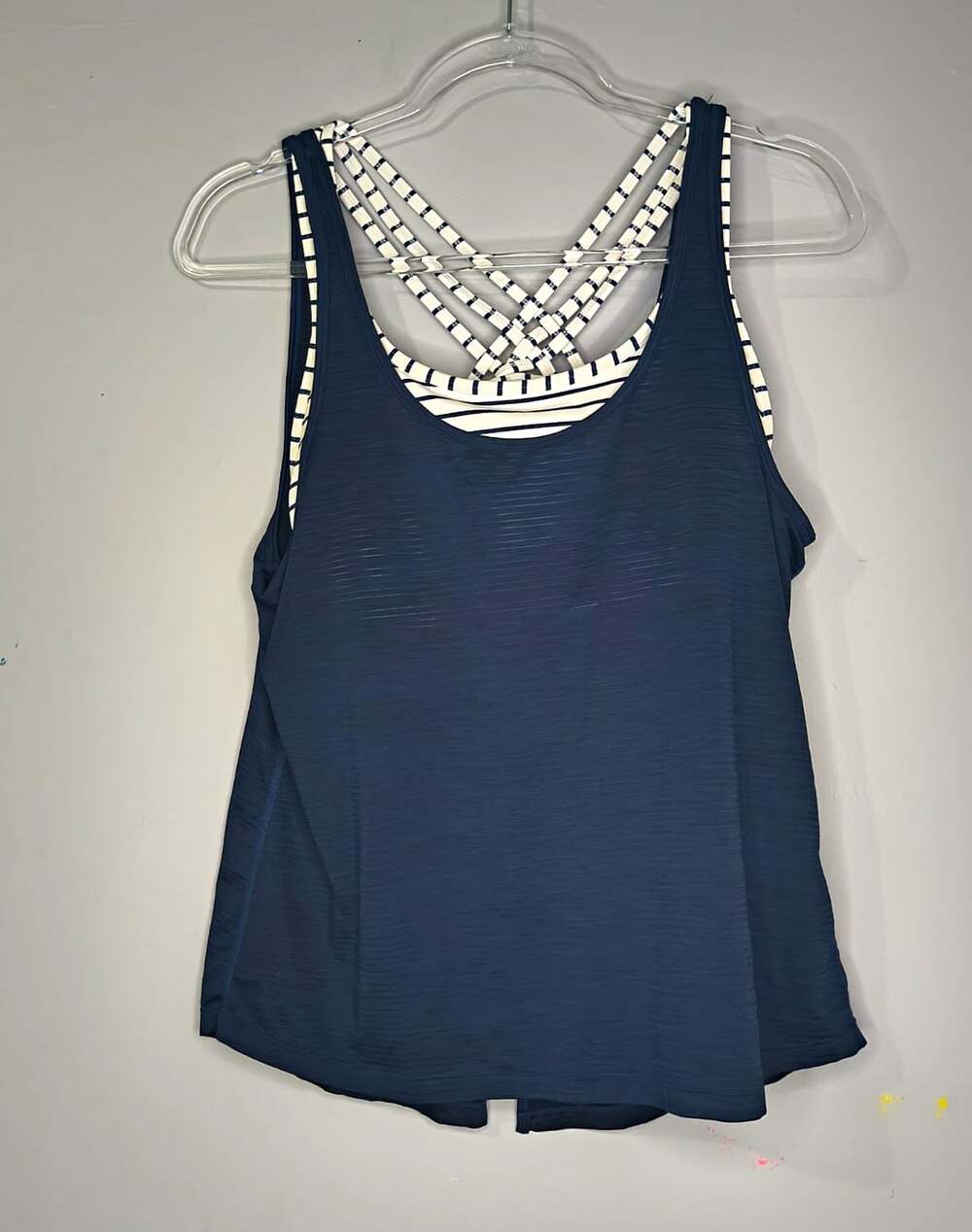 Athleta Womens Blue/White Striped Tank Built-In Bra Scoop Neck Racerback M